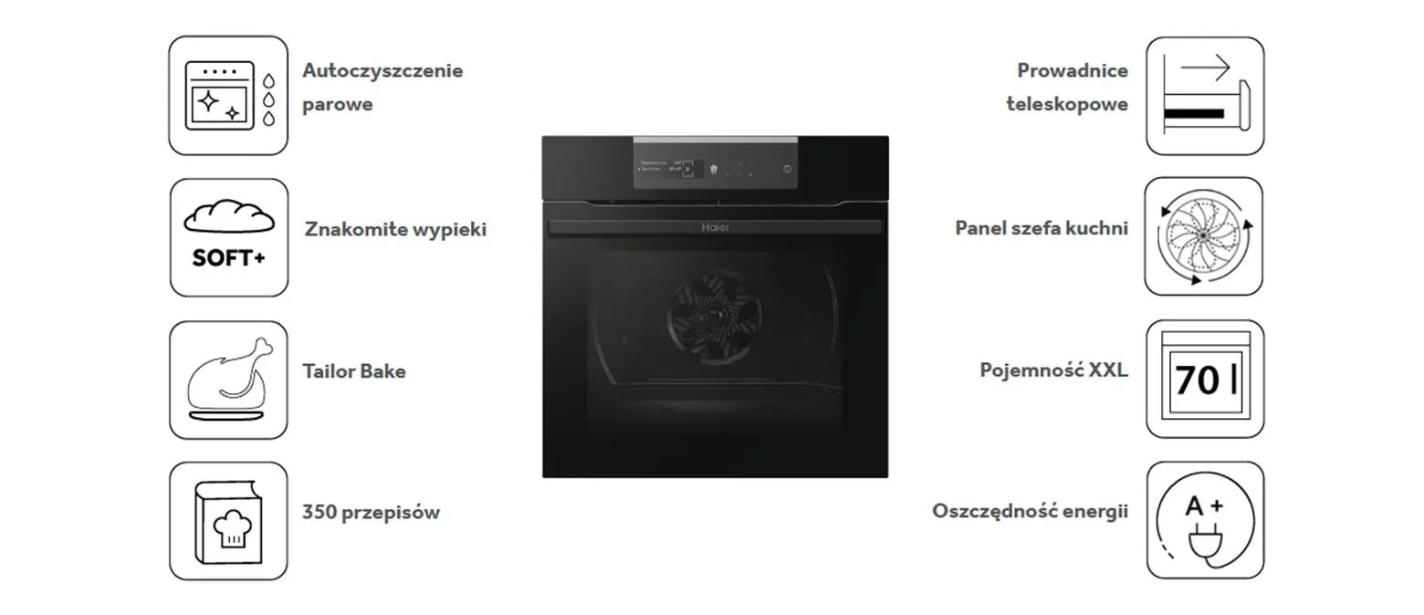 Piekarnik elektryczny Haier I-Message 2 HWO60SM2B3BH Termoobieg Zdalne sterowanie Czarny