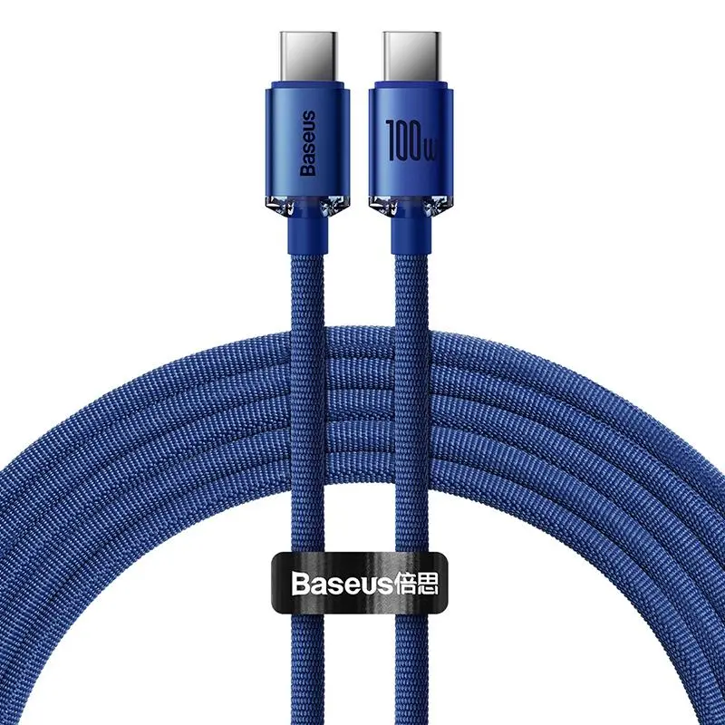 Kabel Baseus USB-C do USB-C Crystal 100W 2m Niebieski