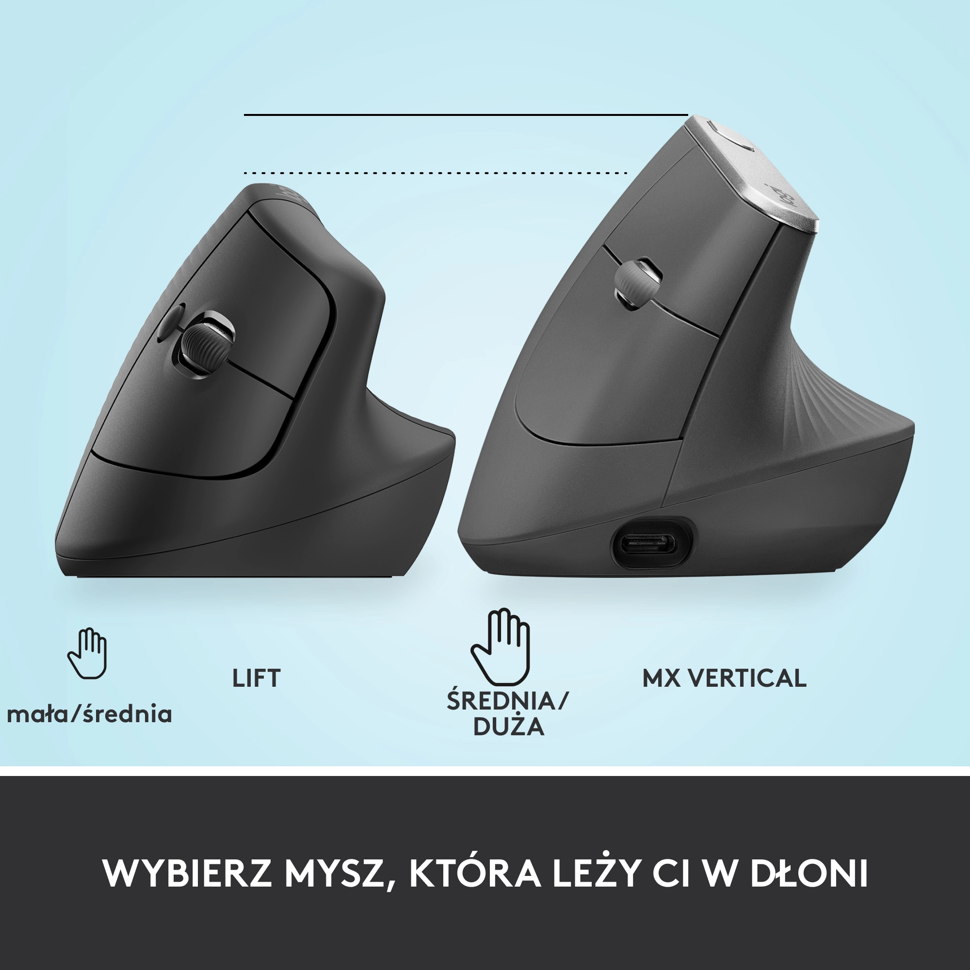 Myszka Logitech Lift Dla praworęcznych Grafitowy
