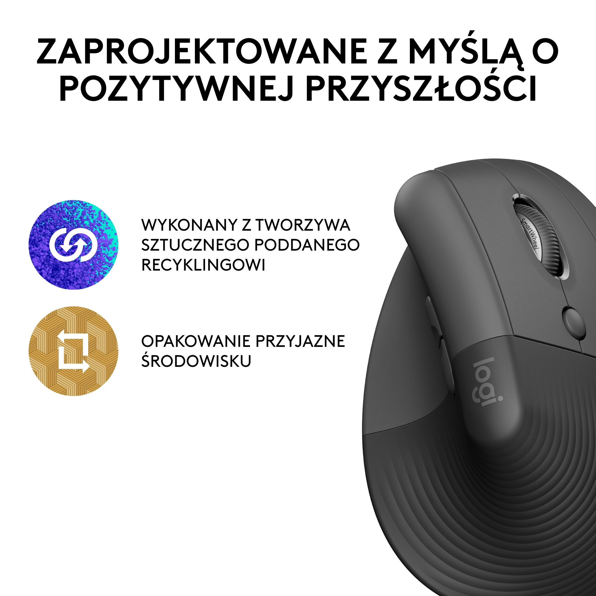 Myszka Logitech Lift Dla praworęcznych Grafitowy