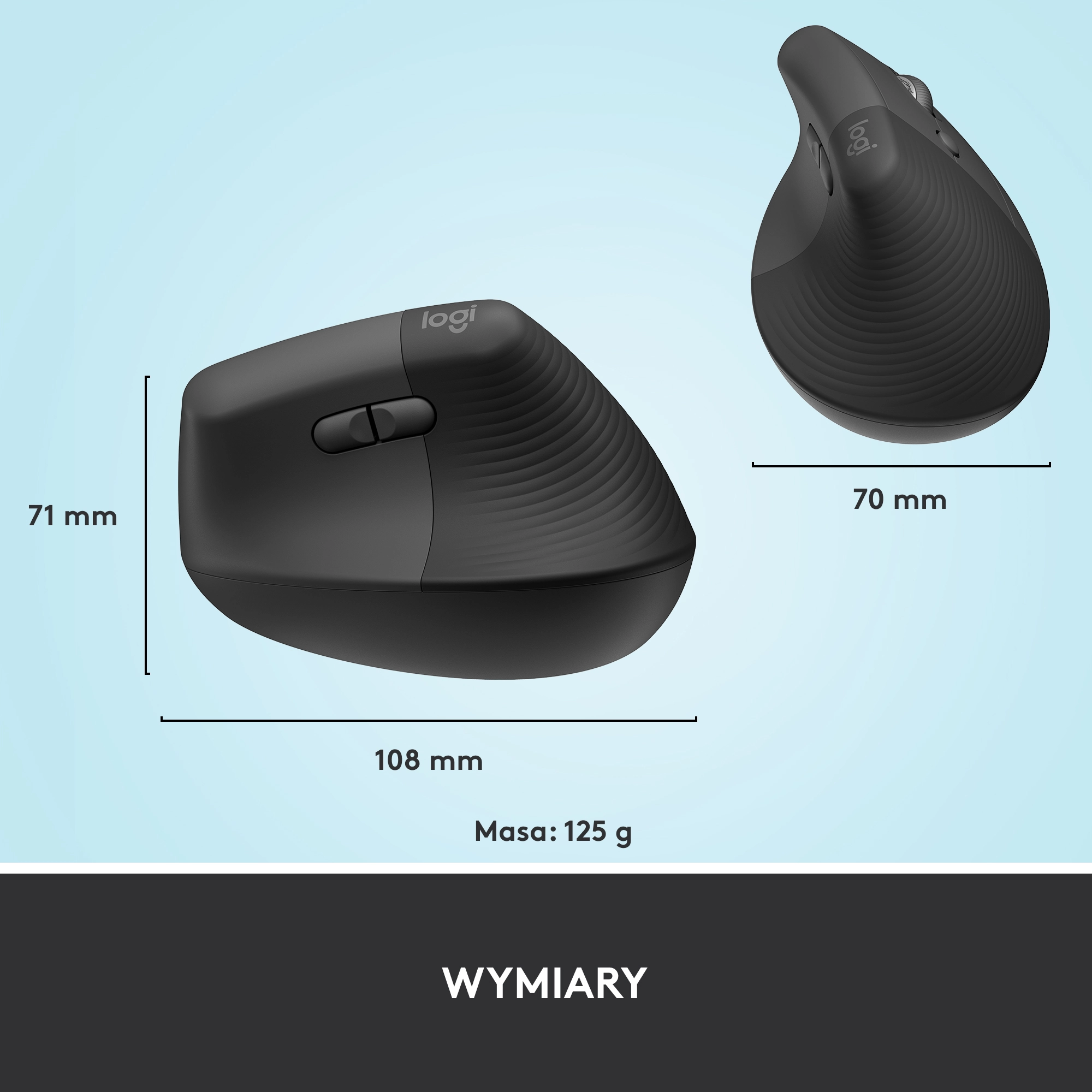 Myszka Logitech Lift Dla praworęcznych Grafitowy