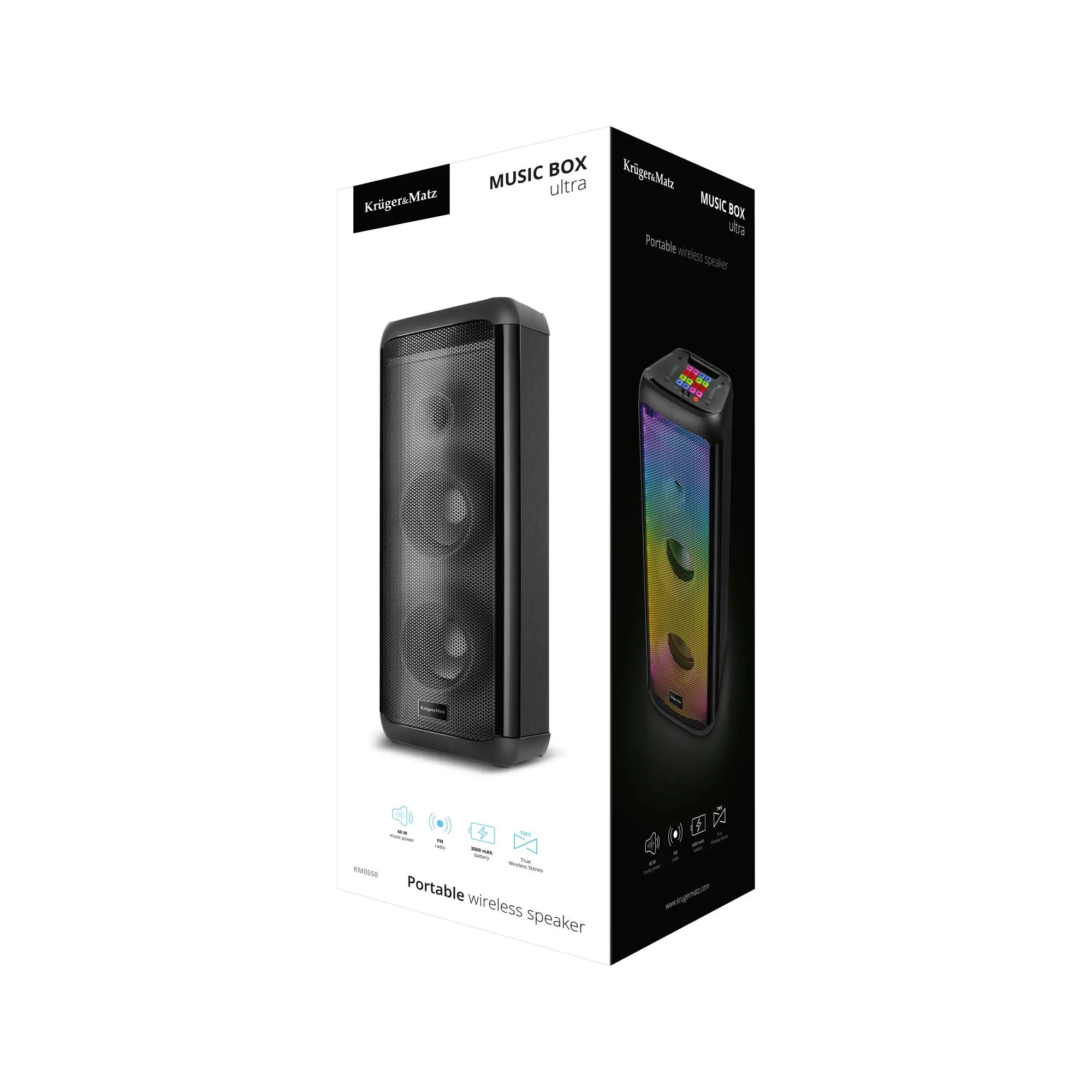 Głośnik Bluetooth Kruger & Matz Music Box Ultra KM0558 60W Radio FM Czarny