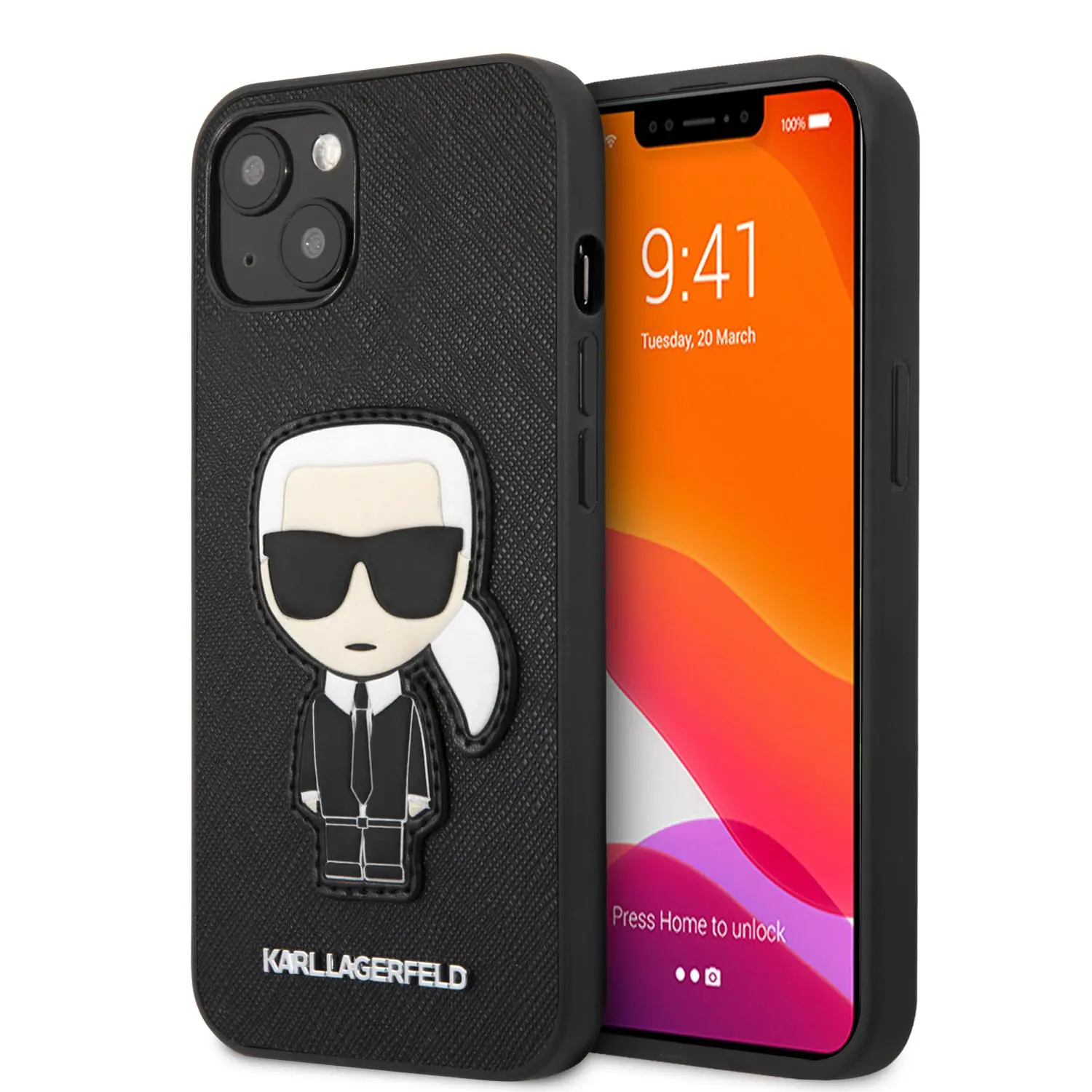 Etui Karl Lagerfeld Saffiano Ikonik Karl`s Patch KLHCP13SOKPK do iPhone 13 mini Czarny