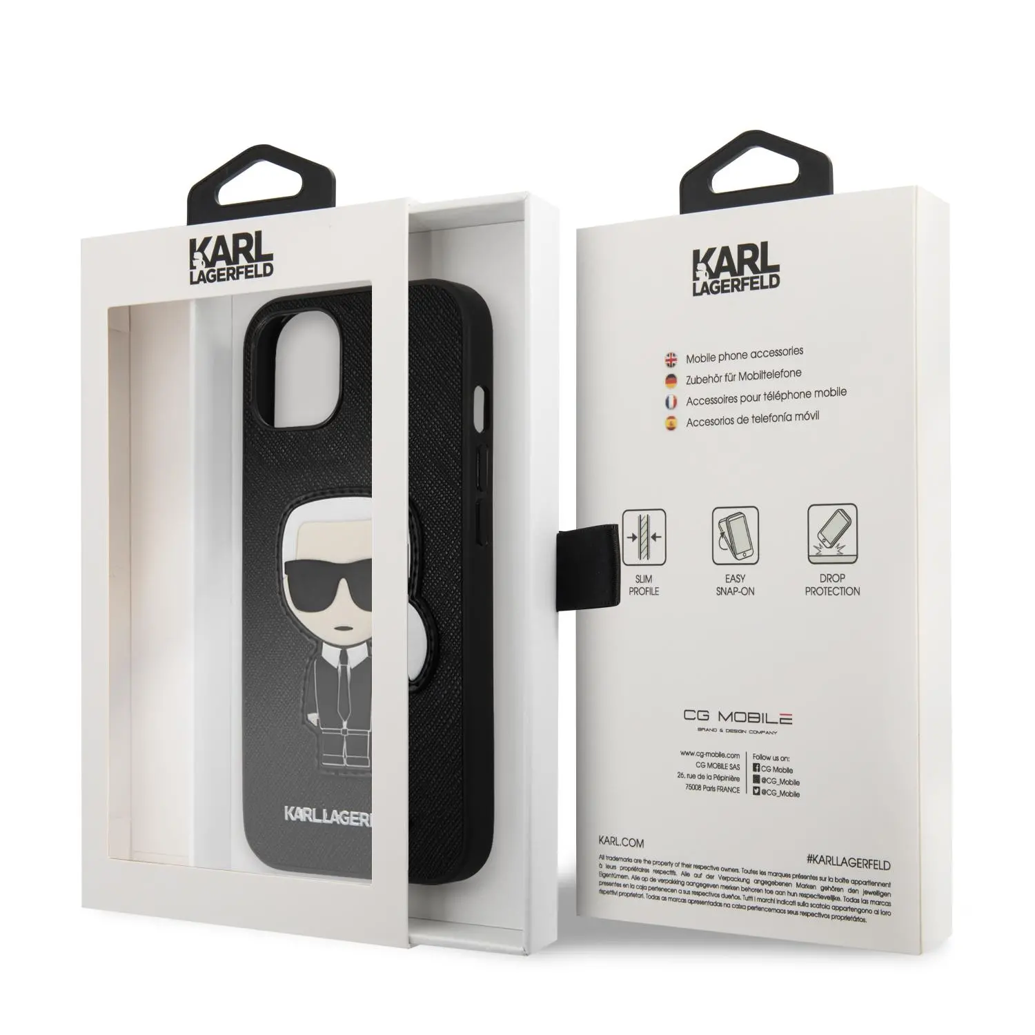 Etui Karl Lagerfeld Saffiano Ikonik Karl`s Patch KLHCP13SOKPK do iPhone 13 mini Czarny