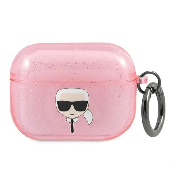 Etui na słuchawki Karl Lagerfeld KLAPUKHGP Glitter Karl`s Head AirPods Pro Cover Różowy