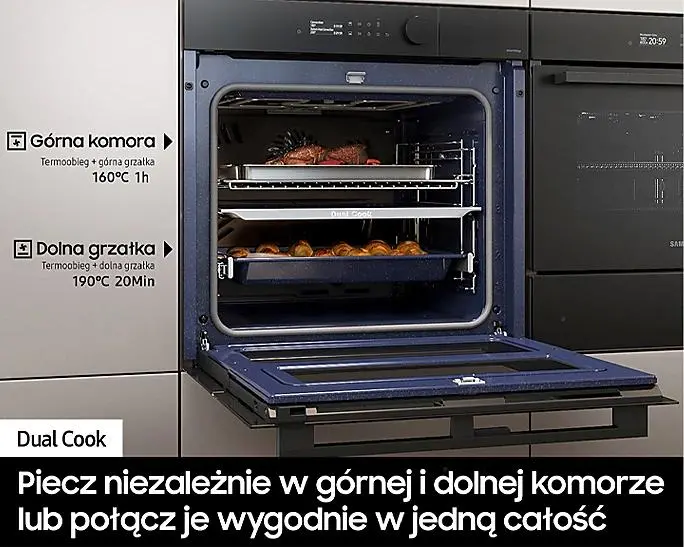 Piekarnik elektryczny parowy Samsung NV7B5785KAK Dual Cook Termoobieg AirFry Zdalne sterowanie Czarne szkło
