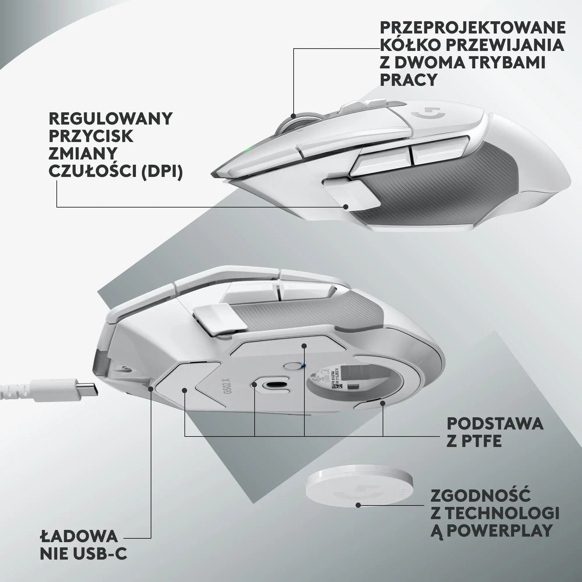 Myszka gamingowa Logitech G502 X Lightspeed Biały