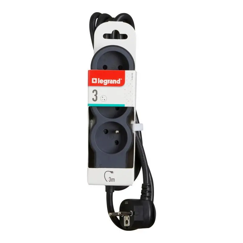Przedłużacz Legrand 049489 3 gniazda 3m Czarno-grafitowy