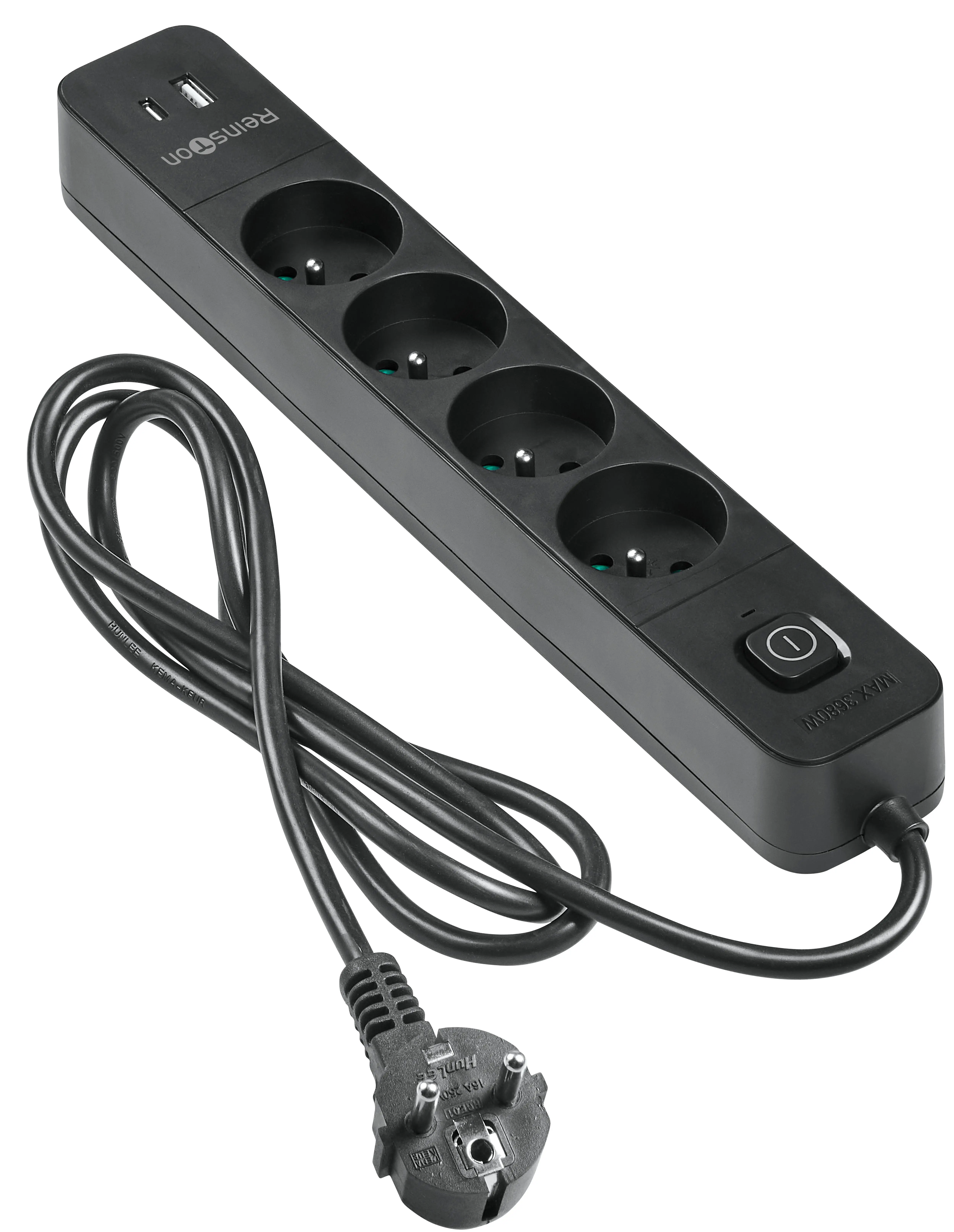 Listwa Reinston ALZ018 4 gniazda 1,5m Czarny