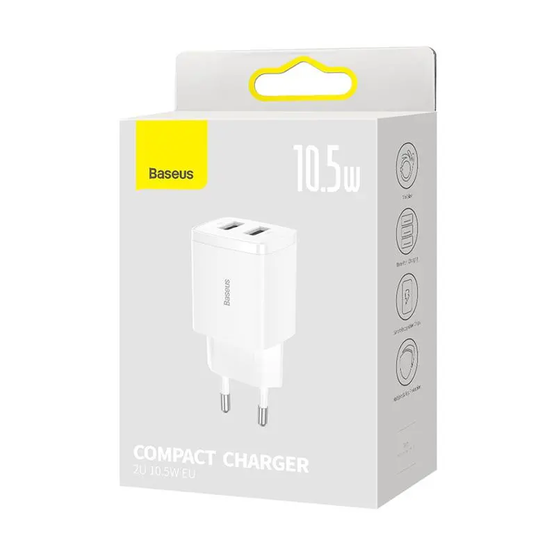 Ładowarka sieciowa Baseus CCXJ010202, 2x USB, 10.5W Biały