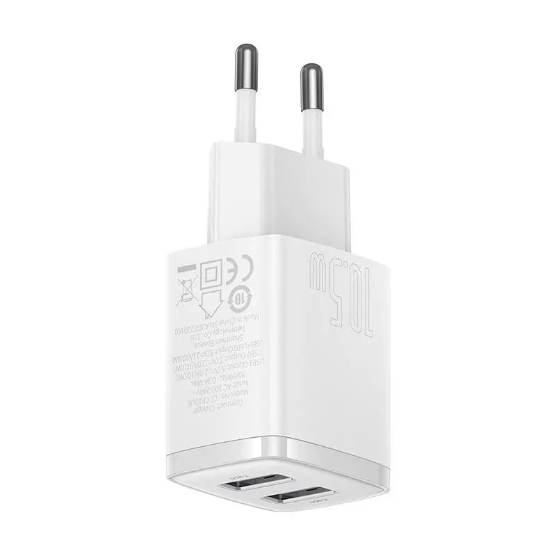 Ładowarka sieciowa Baseus CCXJ010202, 2x USB, 10.5W Biały
