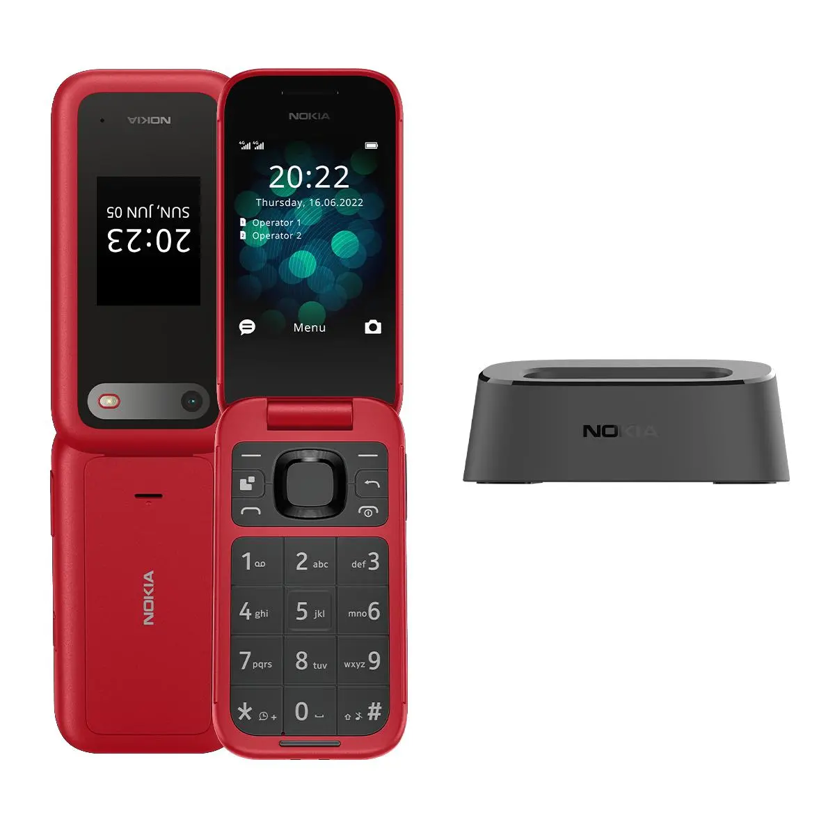 Telefon Nokia 2660 Flip 4G 2,8" 0.3Mpix Czerwony + stacja ładująca