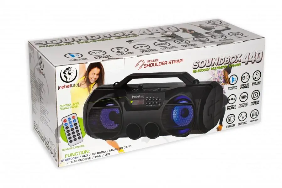 Głośnik Bluetooth Rebeltec SoundBOX 440 18W Radio FM Czarny