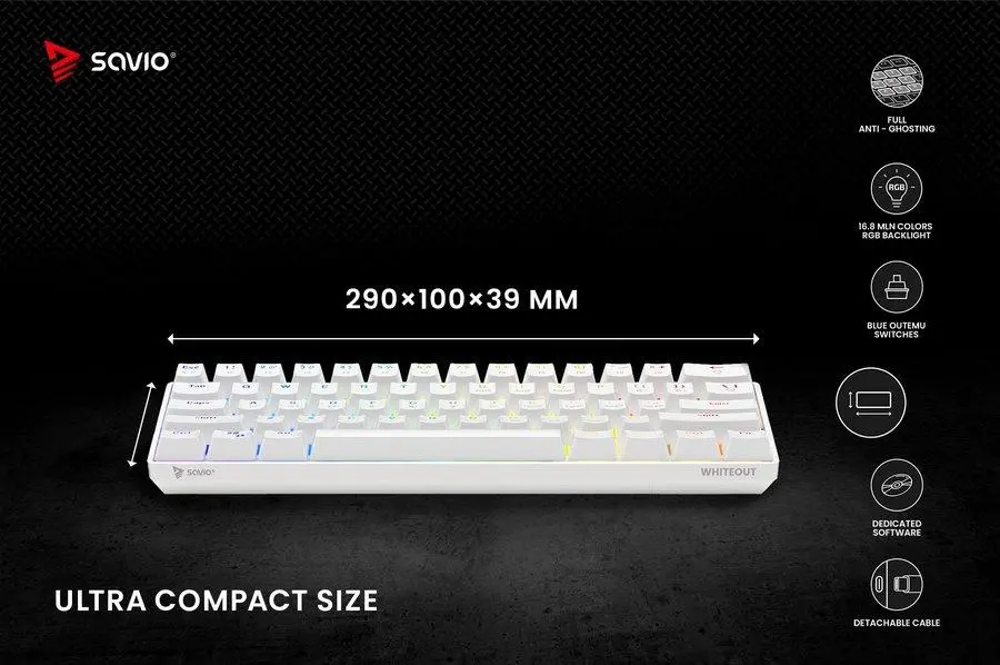 Klawiatura mechaniczna Savio Whiteout Outemu Blue Biały