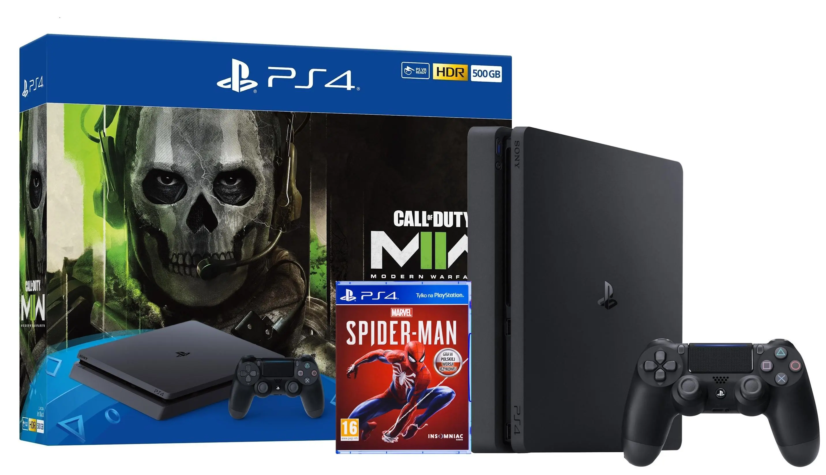 Konsola Sony PlayStation 4 Slim 500GB + Call of Duty Modern Warfare II + Marvel’s Spider-Man
