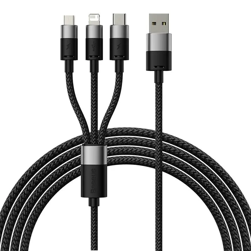 Kabel Baseus 3w1 StarSpeed 3,5A 1,2m Czarny