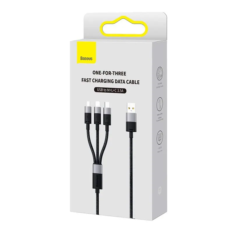 Kabel Baseus 3w1 StarSpeed 3,5A 1,2m Czarny