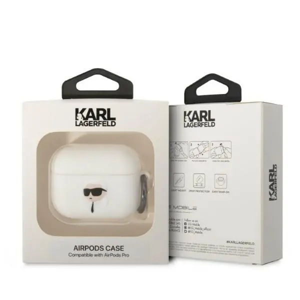 Etui na słuchawki Karl Lagerfeld Silicone Karl Head 3D KLAPRUNIKH do AirPods Pro Biały