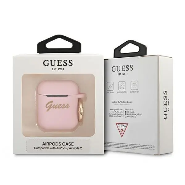 Etui na słuchawki Guess Silicone Vintage Script do AirPods Różowy