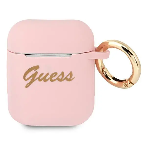 Etui na słuchawki Guess Silicone Vintage Script do AirPods Różowy
