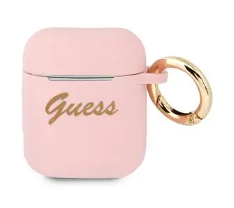 Etui na słuchawki Guess Silicone Vintage Script do AirPods Różowy