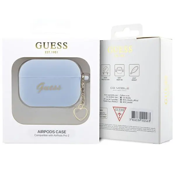 Etui na słuchawki Guess Silicone Charm Heart Collection GUAP2LSCHSB do AirPods Pro 2 Niebieski