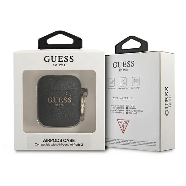 Etui na słuchawki Guess Silicone Glitter do AirPods Czarny