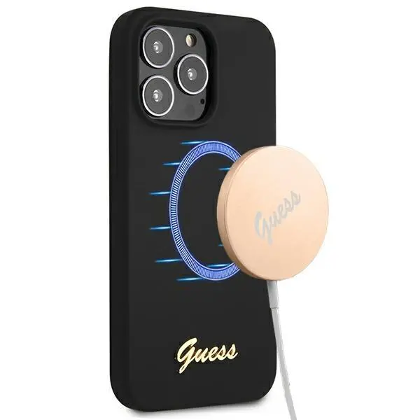 Etui Guess Silicone Script Gold Logo MagSafe GUHMP13LLSLMGBK do iPhone 13 Pro / 13