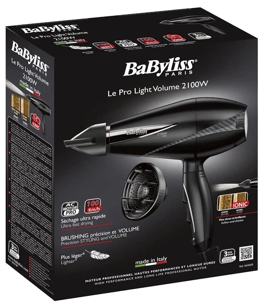 Suszarka do włosów BaByliss 6610DE Le Pro Light Jonizacja Dyfuzor Zimny nawiew 2100W 2 prędkości 2 temperatury