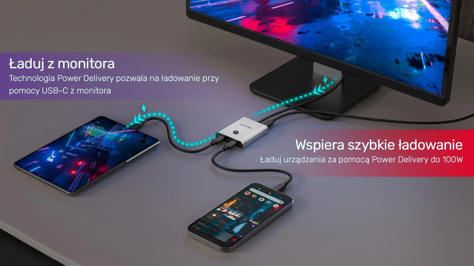 Przełącznik Unitek Dwukierunkowy USB-C 4K D1078A Szary