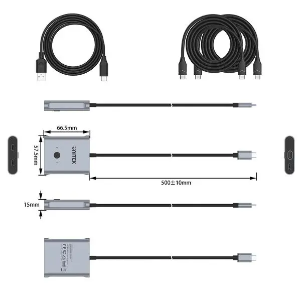 Przełącznik Unitek Dwukierunkowy USB-C 4K D1078A Szary