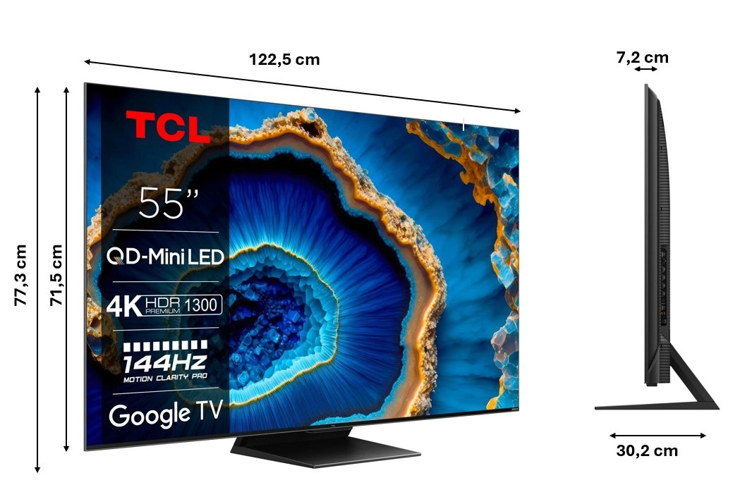 Telewizor TCL QD-Mini LED 55C805 55" QLED 4K 144Hz Google TV Dolby Vision IQ Dolby Atmos HDMI 2.1 DVB-T2