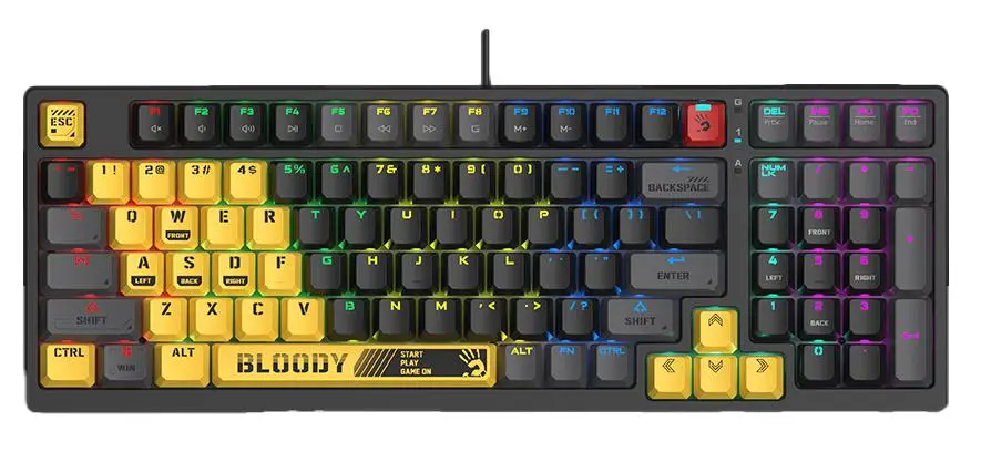 Klawiatura mechaniczna A4tech Bloody S98 Sports Lime BLMS Red Czarno-żółty