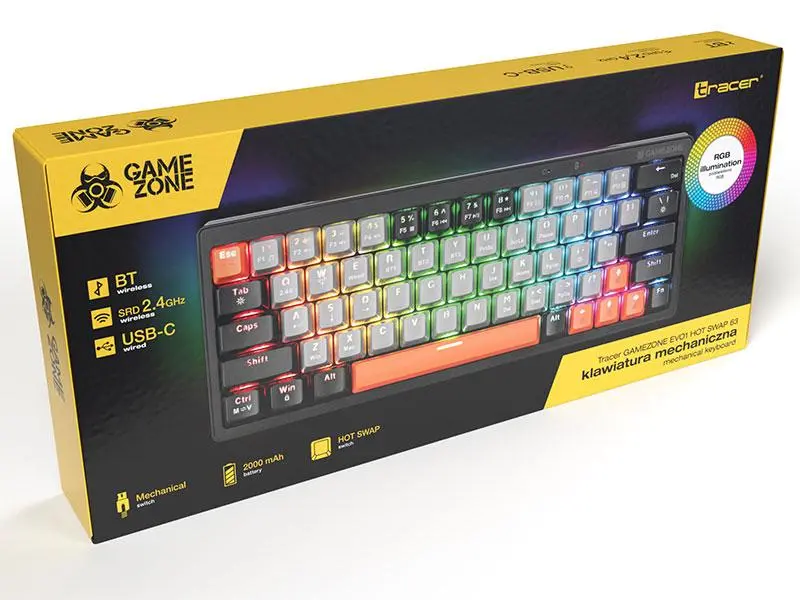 Klawiatura mechaniczna Tracer Gamezone EVO1 Hot Swap 63 Szary