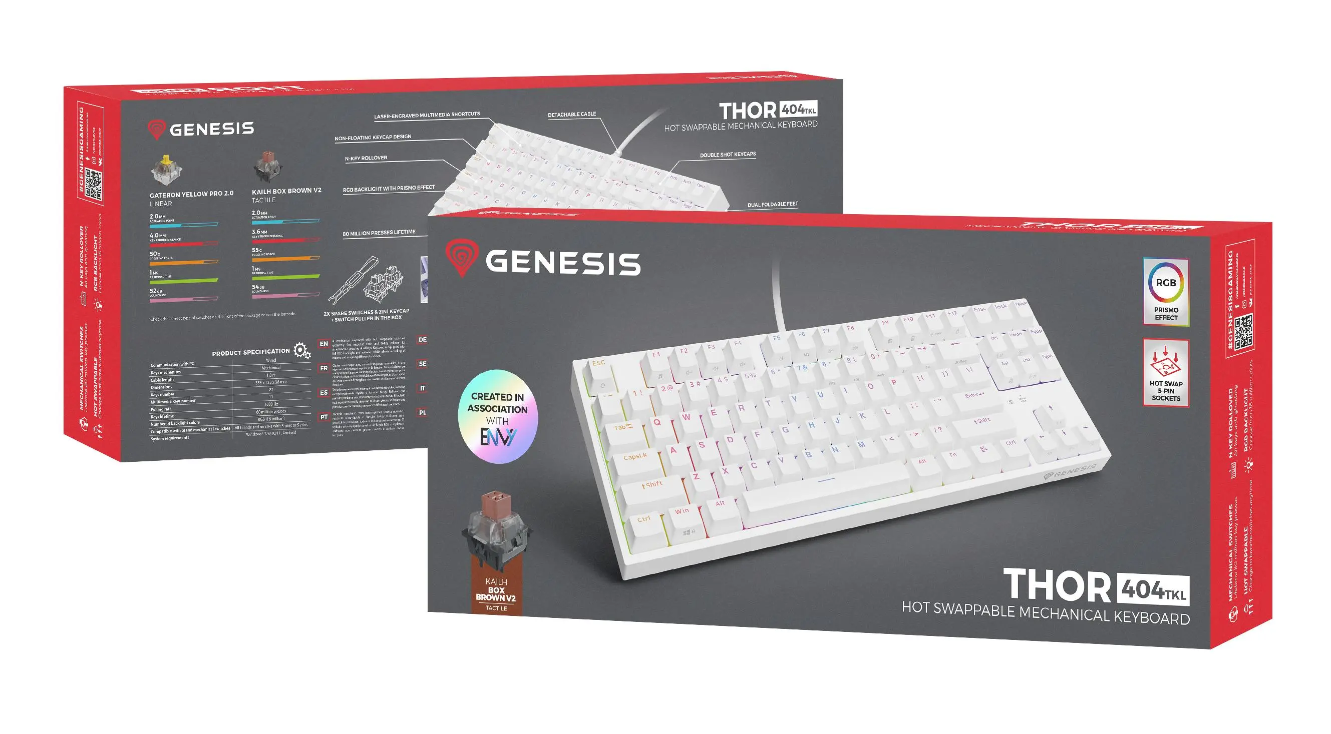 Klawiatura mechaniczna Genesis Thor 404 TKL US RGB Kailh Box Brown V2 Biały