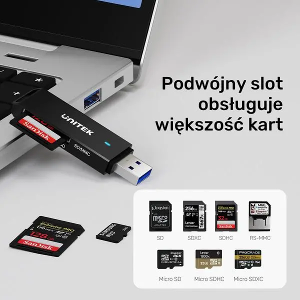 Czytnik kart Unitek SD I MicroSD USB-A 5 Gbps Czarny