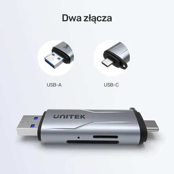 Czytnik kart Unitek SD/microSD USB-A 5Gbps/USB-C Szary