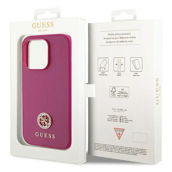 Etui Guess Strass Metal Logo GUHCP15LPS4DGPP do iPhone 15 Pro Różowy