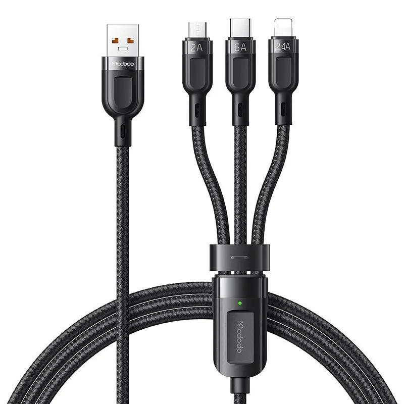 Kabel Mcdodo 3w1 USB do USB-C Lightning microUSB CA-0930 6A 1,2m Czarny