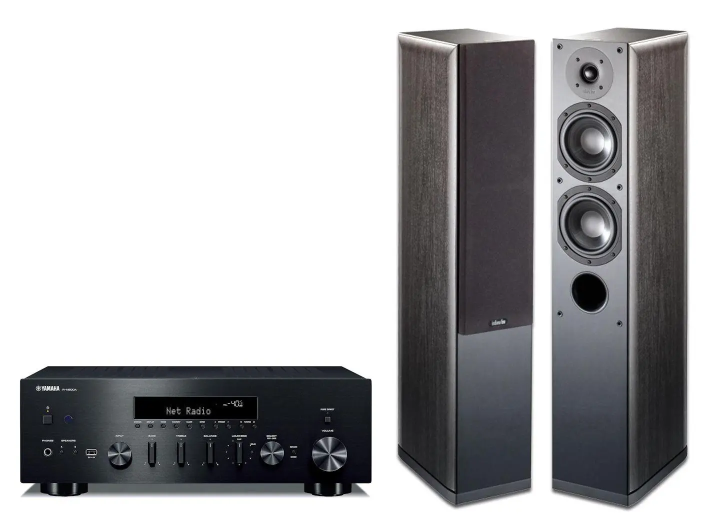 Zestaw stereo Yamaha R-N600A Czarny, Indiana Line Nota 550 X Czarny dąb