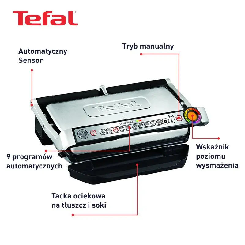 Grill elektryczny Tefal OptiGrill + XL GC722D 800cm2 Programy automatyczne