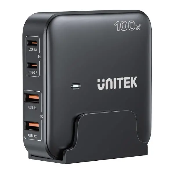 Ładowarka biurkowa Unitek GaN 100W 2xUSB-A+2xUSB-C Czarny