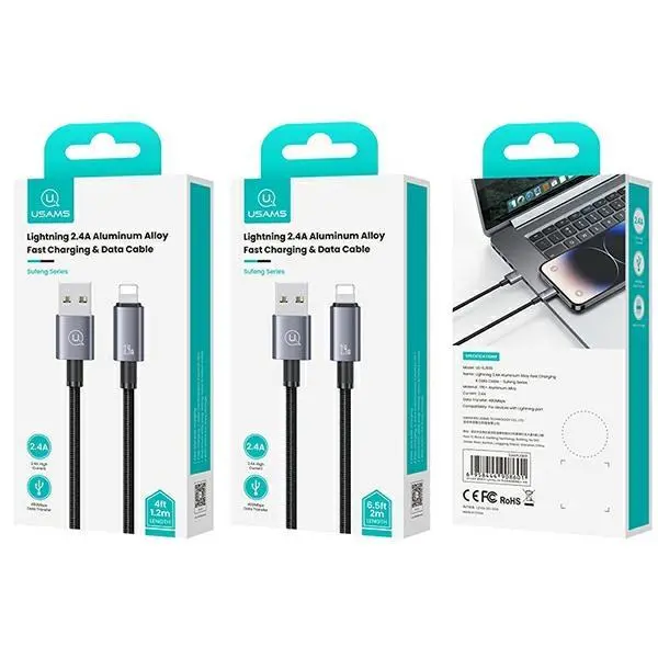 Kabel USAMS USB do Lightning 2,4A 1,2m Fast Charging Stalowy