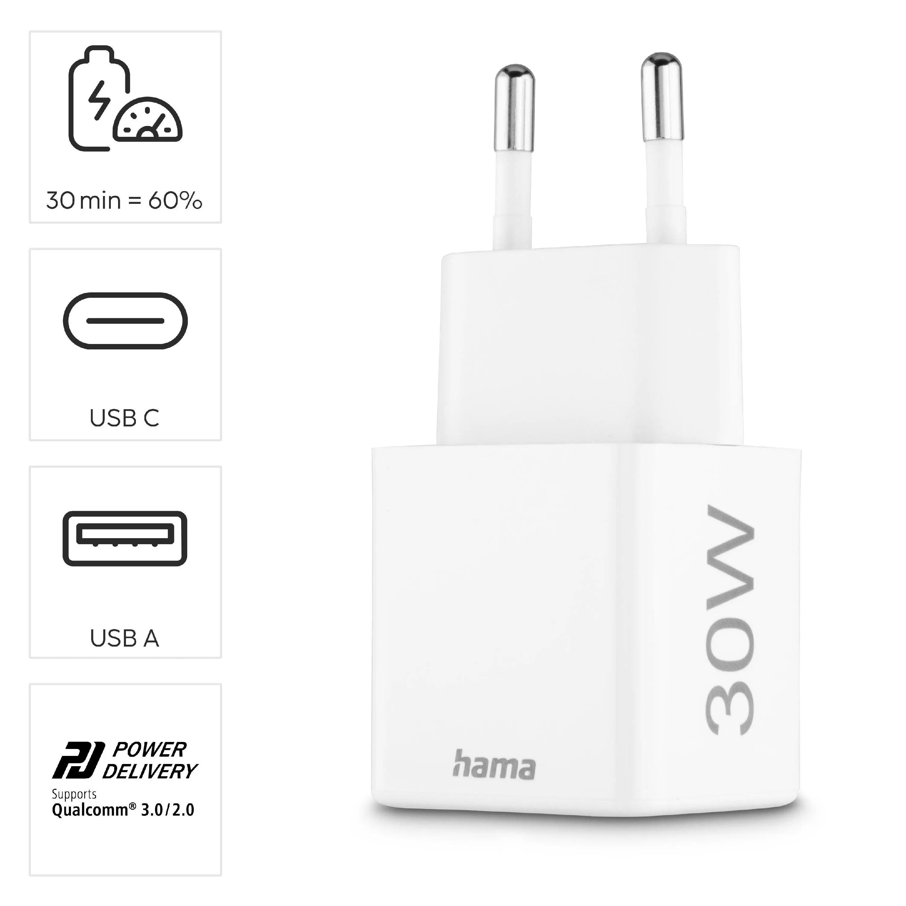 Ładowarka sieciowa Hama mini 30W PD/QC Biały