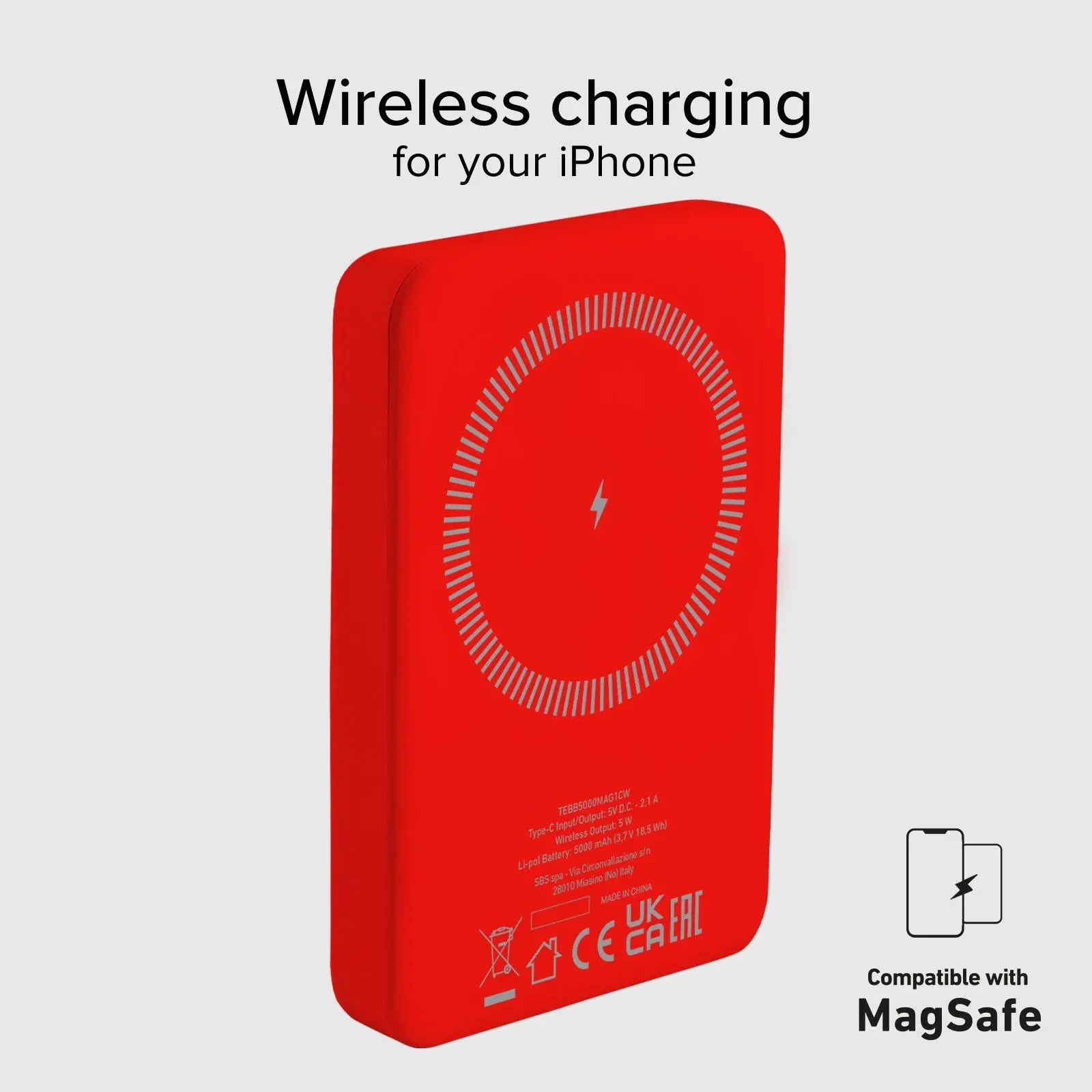 Powerbank SBS TEBB5000MAG1CR 5000mAh Magsafe 10W Czerwony