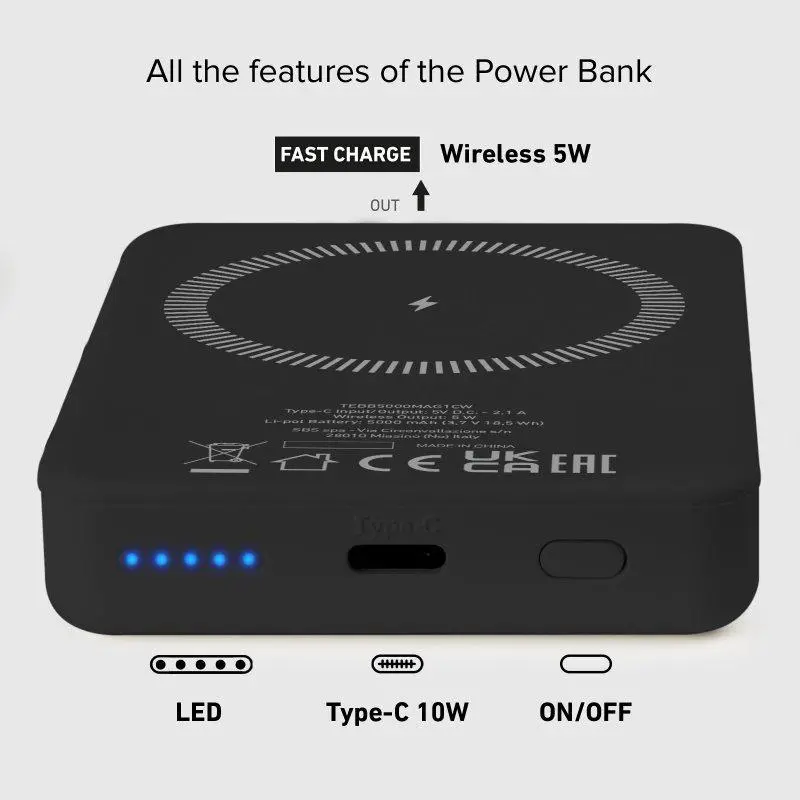 Powerbank SBS TEBB5000MAG1CK 5000mAh Magsafe 10W Czarny
