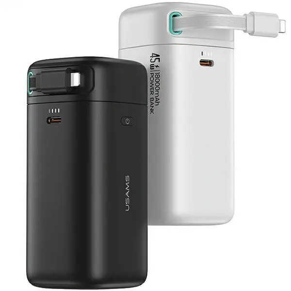 Powerbank USAMS Fast Charge XMF Series ze zwijanym kablem Lightning 18000mAh PD45W Biały