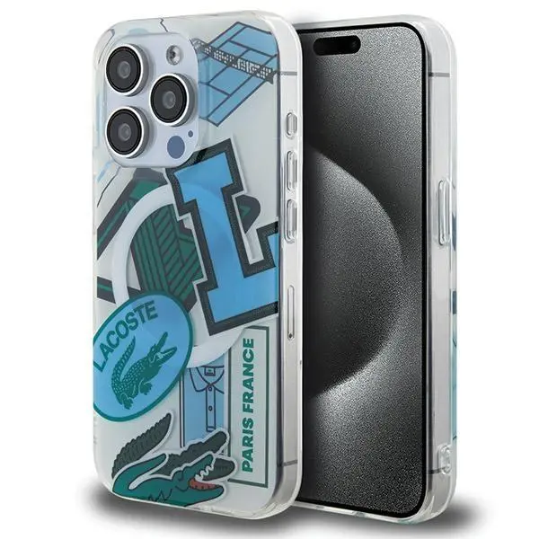Etui Lacoste Double Layer Patch MagSafe do iPhone 15 Pro Niebieski