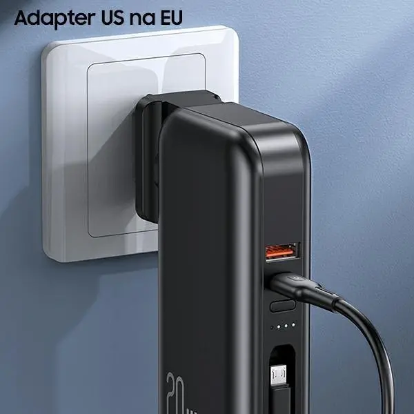 Powerbank USAMS PB63 3w1 10000mAh 20W Wtyczka US/EU Czarny
