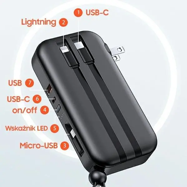 Powerbank USAMS PB63 3w1 10000mAh 20W Wtyczka US/EU Czarny
